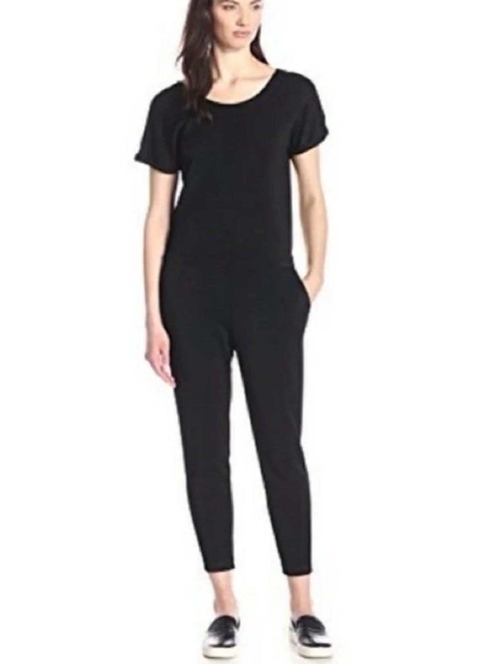 Theory sorgia double pique jet black jumpsuit size M